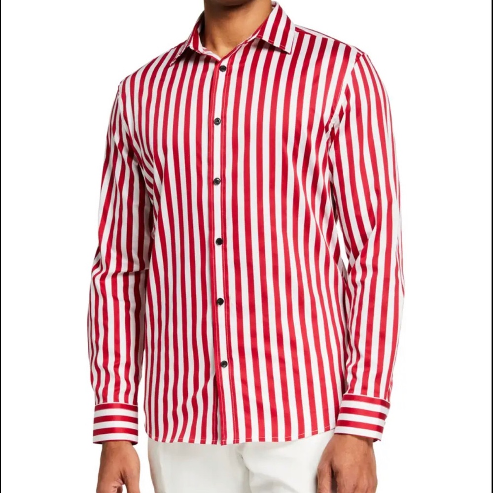 Karl Lagerfeld Paris Medium Stripe Stretch-Cotton Sport Shirt